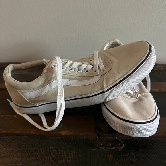 Vans Beige/White Low Top, Tie Up, Sneakers- 10.5